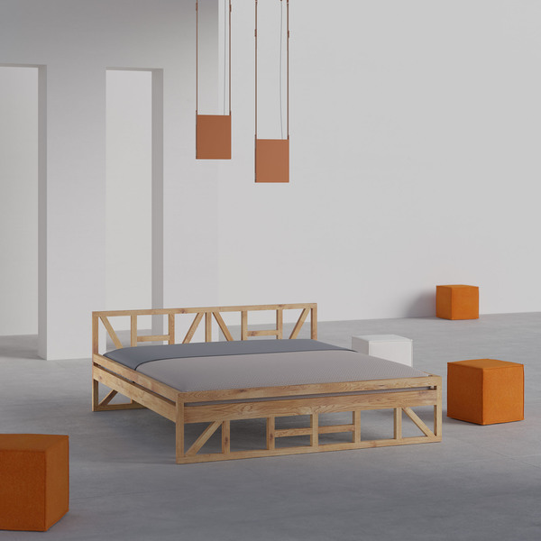 Designer Massivholz Bett FACHWERK cam1 Maßgefertigt aus Massivholz von vitamin design